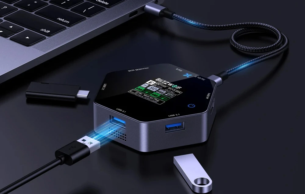 Blitzwolf 8in1 prijungimo stotelė BW-TH16 USB 100W LCD Smart Ekranas aprašymas - Prekės nuotrauka