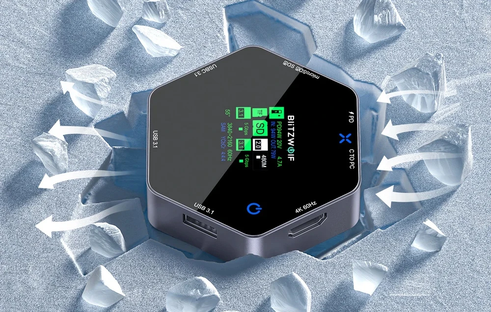 Blitzwolf 8in1 prijungimo stotelė BW-TH16 USB 100W LCD Smart Ekranas aprašymas - Prekės nuotrauka