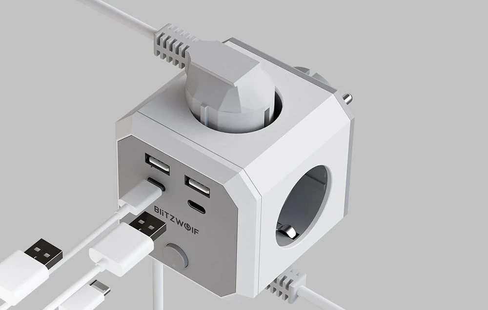 BlitzWolf BW-EC2 8 viename maitinimo kubas (4xAC / 2 x USB-A / 2 x USB-C) aprašymas - Prekės nuotrauka BlitzWolf BW-EC2 8 viename maitinimo kubas (4xAC / 2 x USB-A / 2 x USB-C) aprašymas - Prekės nuotrauka
