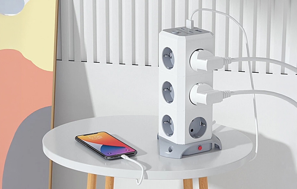 BlitzWolf BW-EC3 Vertical Power Strip with 12 Outlets aprašymas - Prekės nuotrauka