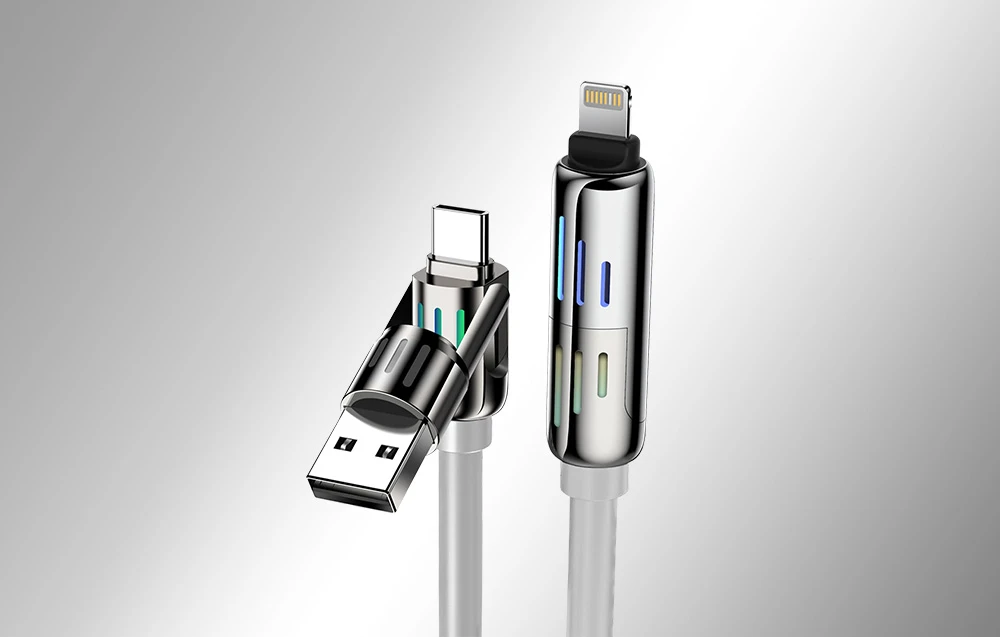 Kabelis 4w1 USB-C / USB-A arba USB-C / Lightning Blitzwolf BW-HDC6 1,2 m 240 W RGB (pilka) aprašymas - Prekės nuotrauka