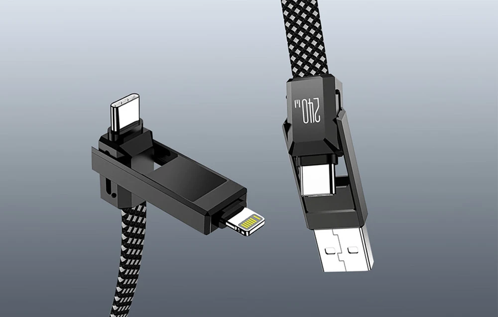 Blitzwolf BW-HDC7 4-in-1 USB+C+Lightning kabelis 240W 1.2m juodos spalvos aprašymas - Prekės nuotrauka