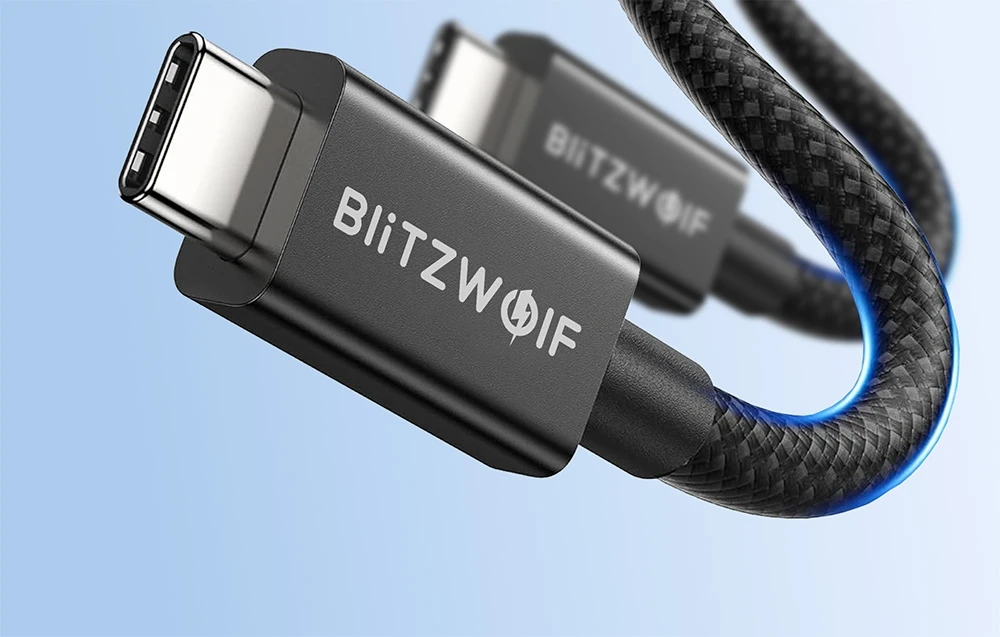 BlitzWolf BW-HDC8 240W USB-C į USB-C kabelis, 0,.5m juodos spalvos aprašymas - Prekės nuotrauka