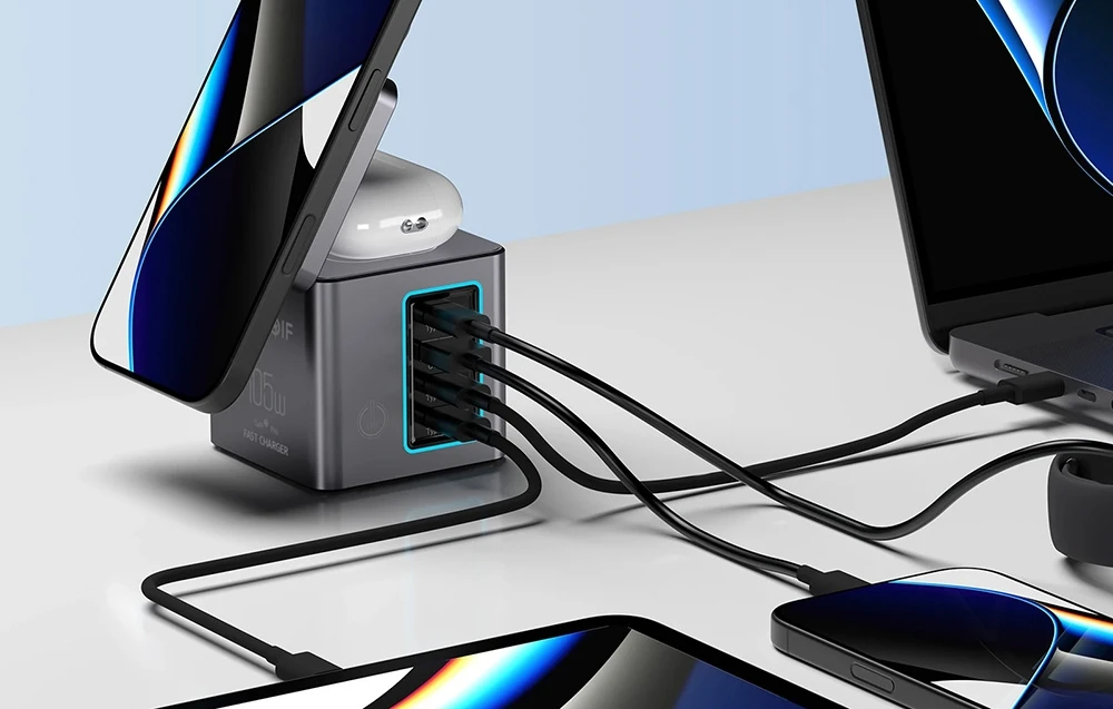 „Blitzwolf BW-i113 GaN“, USB-A, 3xUSB-C, 105W tinklo įkroviklis aprašymas - Prekės nuotrauka