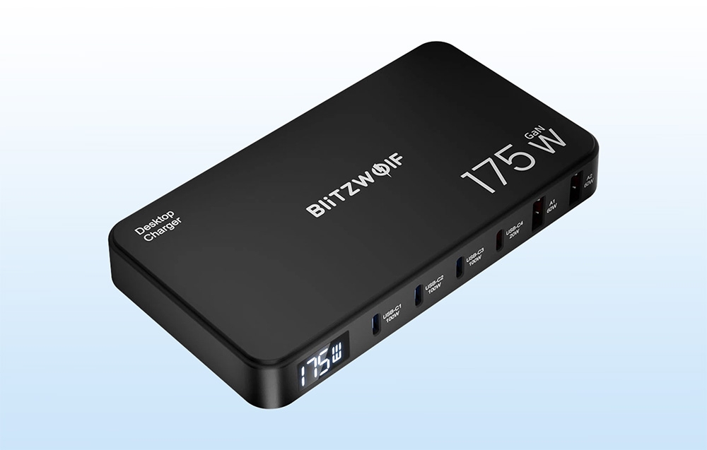 Blitzwolf BW-S30 6 viename įkrovimo stotelė, 4xUSB-C + 2xUSB, 175W aprašymas - Prekės nuotrauka