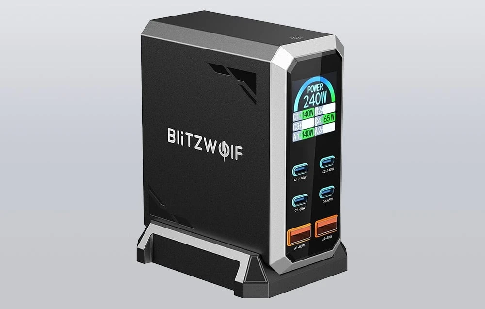 „Blitzwolf BW-S31“ 2xUSB-A, 4xUSB-C, PD, 240 W tinklo įkroviklis. aprašymas - Prekės nuotrauka „Blitzwolf BW-S31“ 2xUSB-A, 4xUSB-C, PD, 240 W tinklo įkroviklis. aprašymas - Prekės nuotrauka