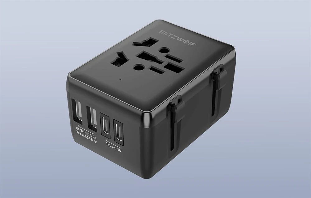 Blitzwolf BW-TA1 4 viename kelioninis adapteris su 2 USB + C + PD 20W aprašymas - Prekės nuotrauka Blitzwolf BW-TA1 4 viename kelioninis adapteris su 2 USB + C + PD 20W aprašymas - Prekės nuotrauka