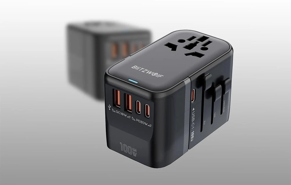 „Blitzwolf BW-TA2 5-in-1“ kelioninis adapteris su 2 USB PD + 2 C QC + C GaN 100W aprašymas - Prekės nuotrauka