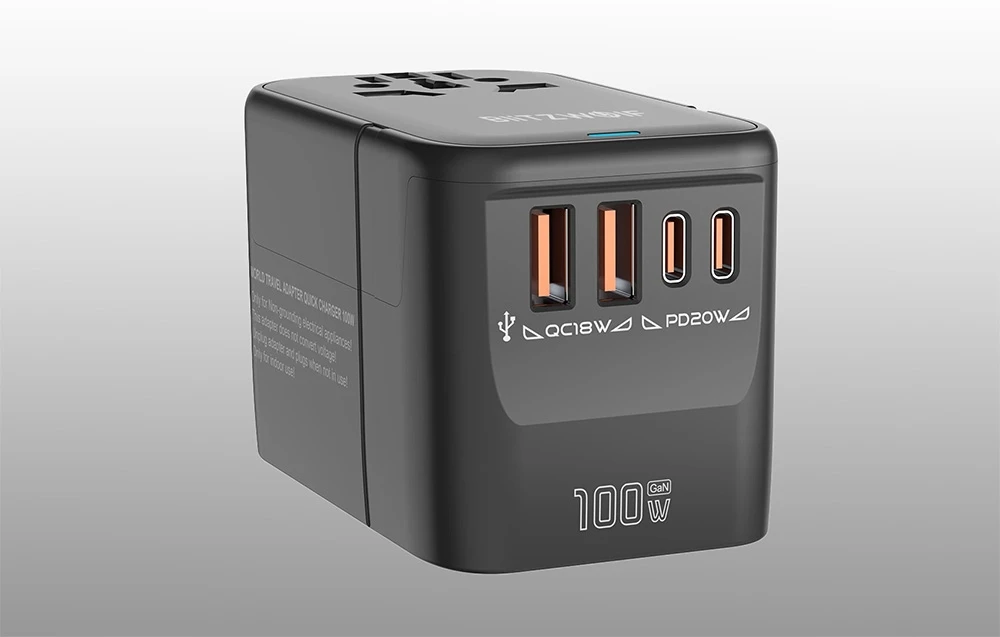 „Blitzwolf BW-TA2 5-in-1“ kelioninis adapteris su 2 USB PD + 2 C QC + C GaN 100W aprašymas - Prekės nuotrauka