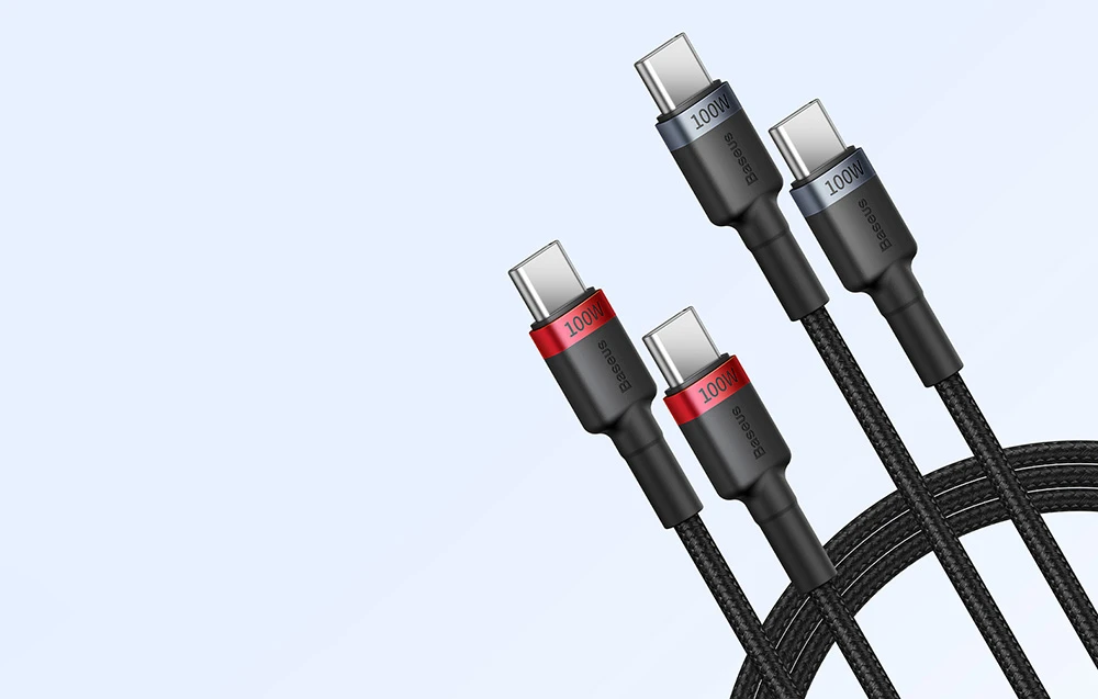Kabelis Baseus Cafule USB-C į USB-C 100W, 1m, 2 vnt (raudona juoda, pilka juoda) aprašymas - Prekės nuotrauka Kabelis Baseus Cafule USB-C į USB-C 100W, 1m, 2 vnt (raudona juoda, pilka juoda) aprašymas - Prekės nuotrauka