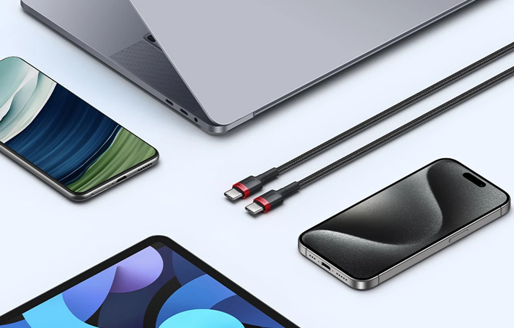 Kabelis Baseus Cafule USB-C į USB-C 100W, 1m, 2 vnt (raudona juoda, pilka juoda) aprašymas - Prekės nuotrauka Kabelis Baseus Cafule USB-C į USB-C 100W, 1m, 2 vnt (raudona juoda, pilka juoda) aprašymas - Prekės nuotrauka