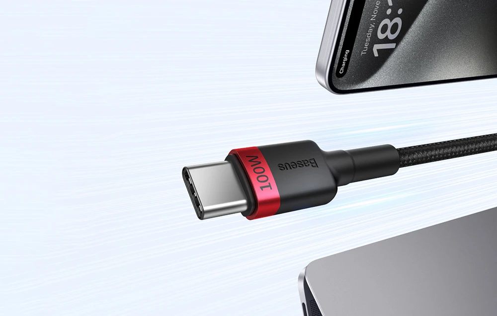 Kabelis Baseus Cafule USB-C į USB-C 100W, 1m, 2 vnt (raudona juoda, pilka juoda) aprašymas - Prekės nuotrauka Kabelis Baseus Cafule USB-C į USB-C 100W, 1m, 2 vnt (raudona juoda, pilka juoda) aprašymas - Prekės nuotrauka