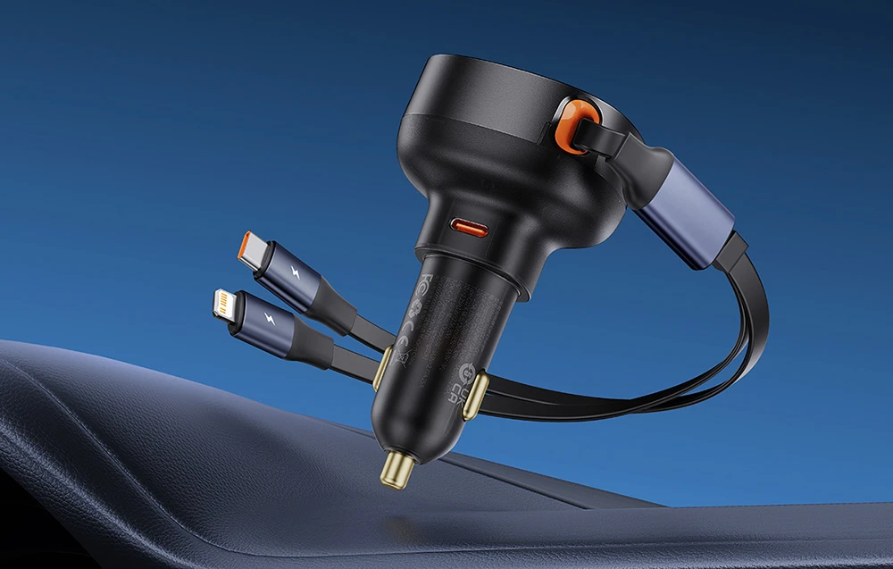 Automobilinis įkroviklis Baseus Enjoyment USB-C su USB-C laidu ir Lightning 60W (juodas) aprašymas - Prekės nuotrauka Automobilinis įkroviklis Baseus Enjoyment USB-C su USB-C laidu ir Lightning 60W (juodas) aprašymas - Prekės nuotrauka