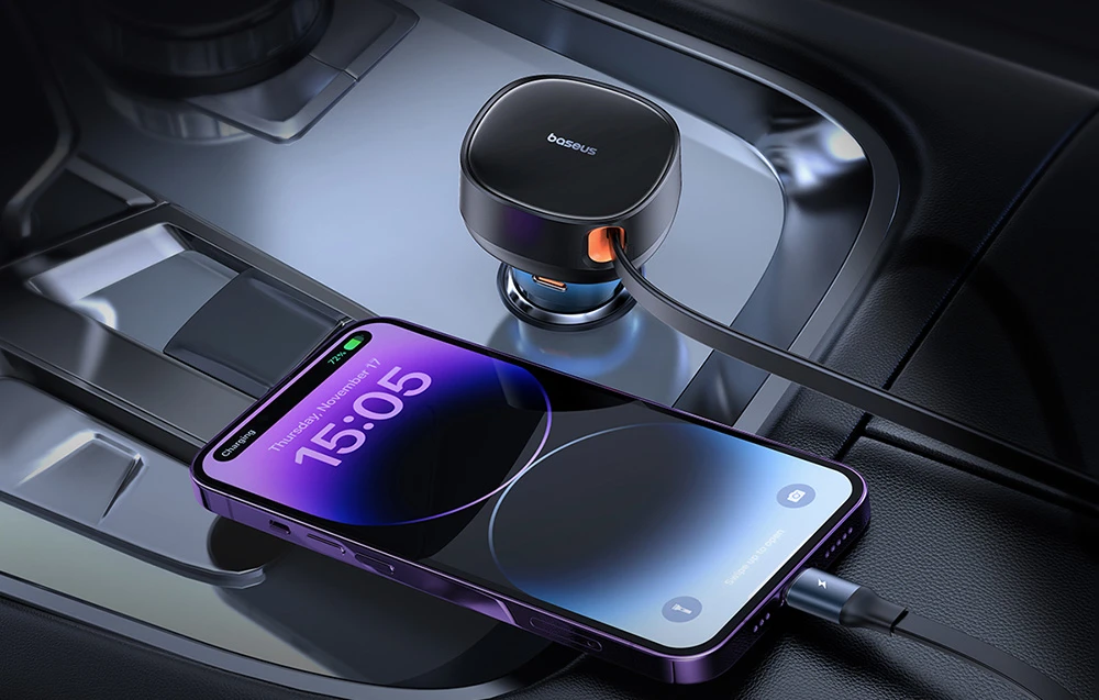 Automobilinis įkroviklis Baseus Enjoyment USB-C su USB-C laidu ir Lightning 60W (juodas) aprašymas - Prekės nuotrauka Automobilinis įkroviklis Baseus Enjoyment USB-C su USB-C laidu ir Lightning 60W (juodas) aprašymas - Prekės nuotrauka