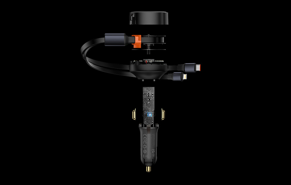 Baseus Enjoyment automobilinis įkroviklis su kabeliu USB-C + Lightning 3A 30W - juodas aprašymas - Prekės nuotrauka