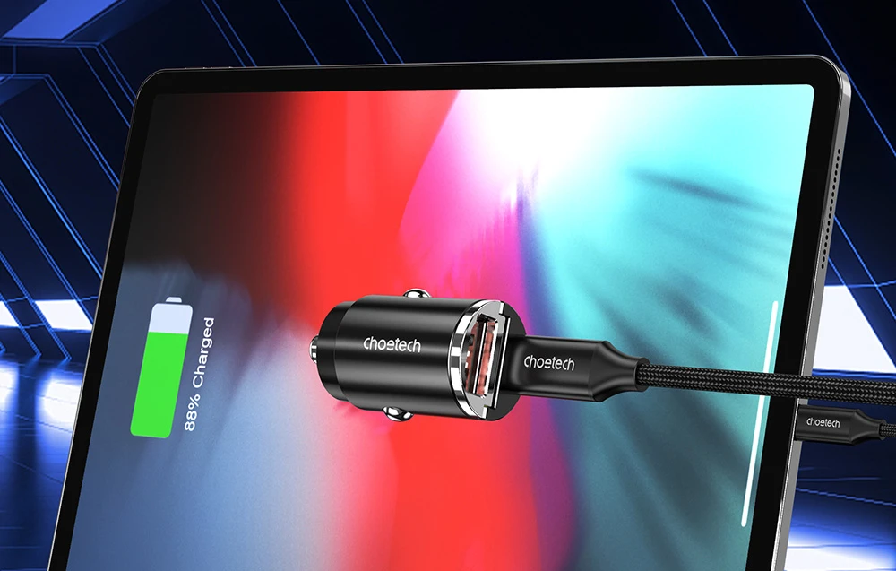 Automobilinis įkroviklis Choetech TC0006 1x USB-A, 1x USB-C 30W PD 3.0 (juodas) aprašymas - Prekės nuotrauka Automobilinis įkroviklis Choetech TC0006 1x USB-A, 1x USB-C 30W PD 3.0 (juodas) aprašymas - Prekės nuotrauka