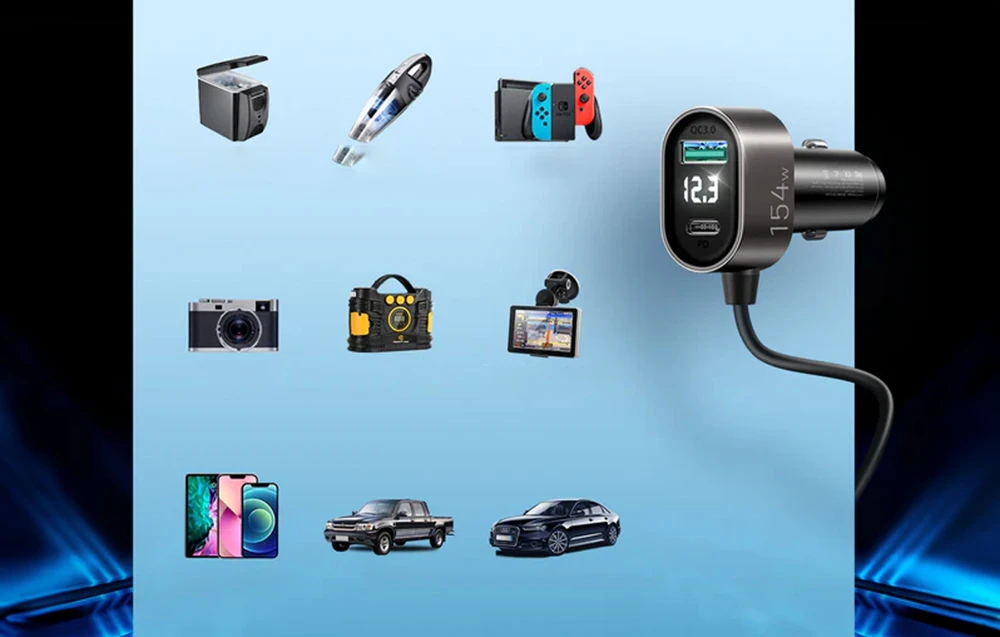 Automobilinis įkroviklis Joyroom 9in1 154W 3x12V, PD USB Type-C, QC3.0 USB-A, 4xUSB-A JR-CL06 aprašymas - Prekės nuotrauka Automobilinis įkroviklis Joyroom 9in1 154W 3x12V, PD USB Type-C, QC3.0 USB-A, 4xUSB-A JR-CL06 aprašymas - Prekės nuotrauka