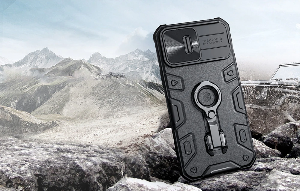 Nillkin CamShield Armor Pro dėklas, skirtas iPhone 14 Pro (juodas) aprašymas - Prekės nuotrauka