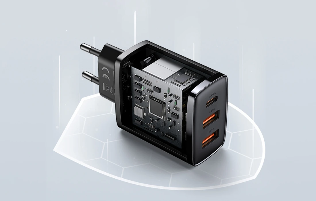 Baseus Sieninis įkroviklis 30W 2xUSB + USB-C QC3.0 PD3.0, juodas aprašymas - Prekės nuotrauka Baseus Sieninis įkroviklis 30W 2xUSB + USB-C QC3.0 PD3.0, juodas aprašymas - Prekės nuotrauka