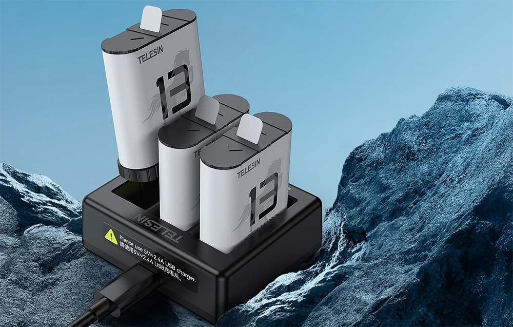Charger for 3 batteries for GoPro HERO 13 Telesin (S0-BCG-12-TGP) aprašymas - Prekės nuotrauka