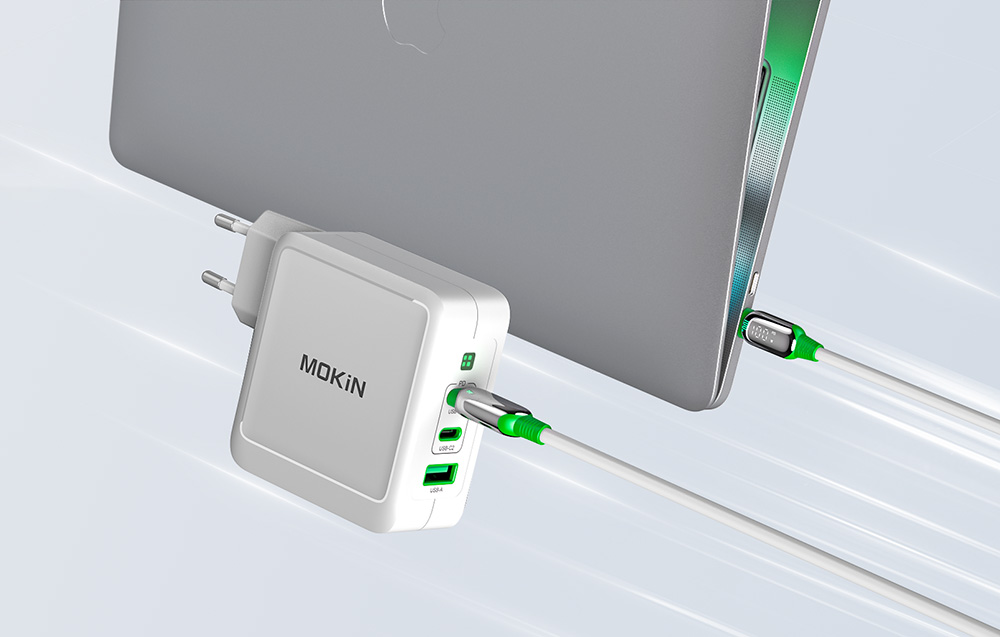 Įkroviklis MOKiN PD140W 2C1A GaN 2xUSB-C 1xUSB-A (juodas) aprašymas - Prekės nuotrauka