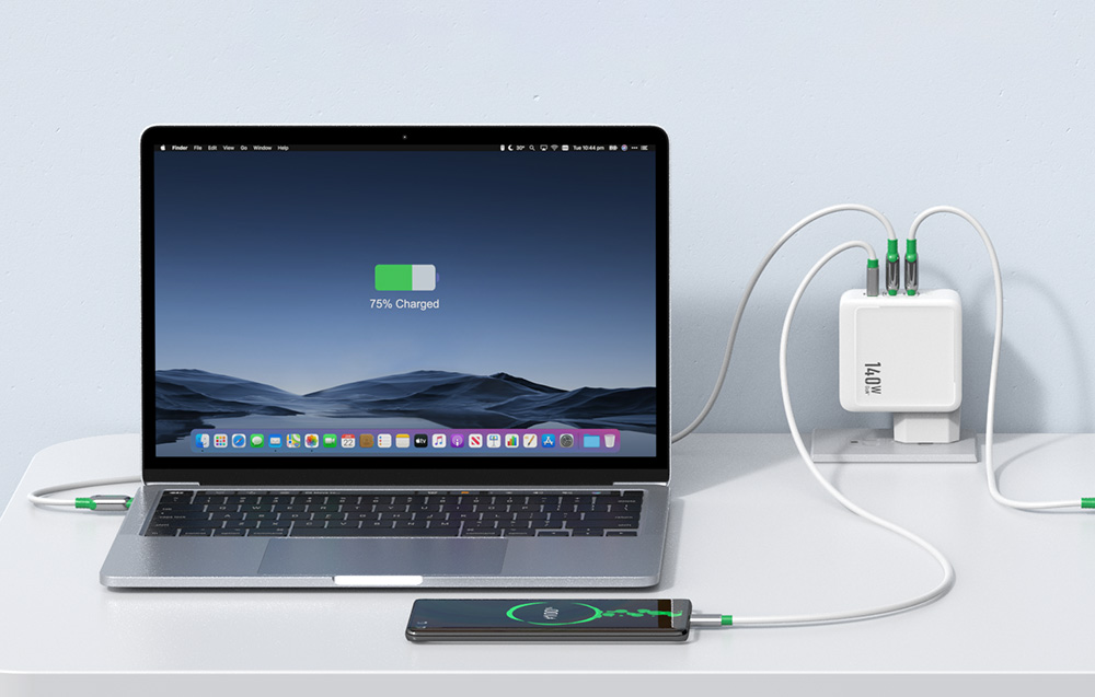 Įkroviklis MOKiN PD140W 2C1A GaN 2xUSB-C 1xUSB-A (juodas) aprašymas - Prekės nuotrauka