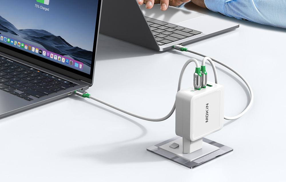 Įkroviklis MOKiN PD140W 2C1A GaN 2xUSB-C 1xUSB-A (juodas) aprašymas - Prekės nuotrauka