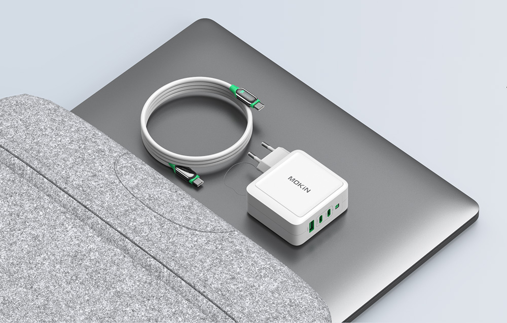 Įkroviklis MOKiN PD140W 2C1A GaN 2xUSB-C 1xUSB-A (juodas) aprašymas - Prekės nuotrauka