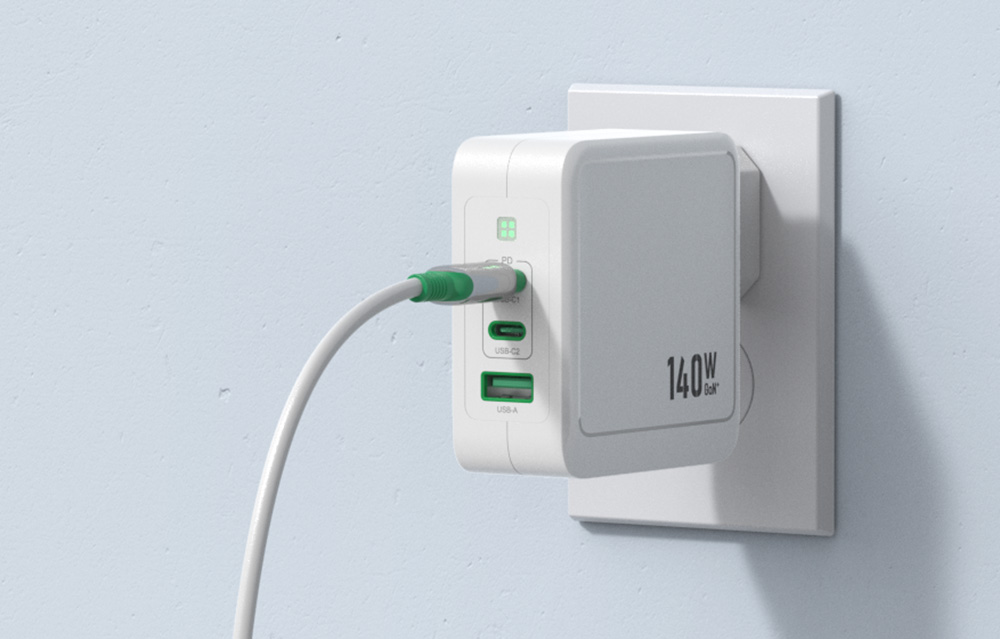 Įkroviklis MOKiN PD140W 2C1A GaN 2xUSB-C 1xUSB-A (juodas) aprašymas - Prekės nuotrauka