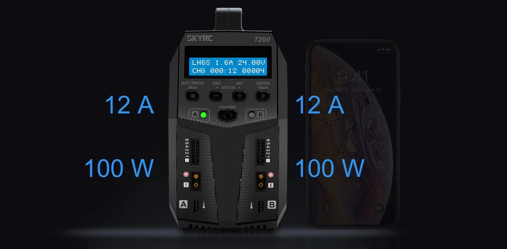 Įkroviklis SkyRC T200 2 x 100W aprašymas - Prekės nuotrauka Įkroviklis SkyRC T200 2 x 100W aprašymas - Prekės nuotrauka