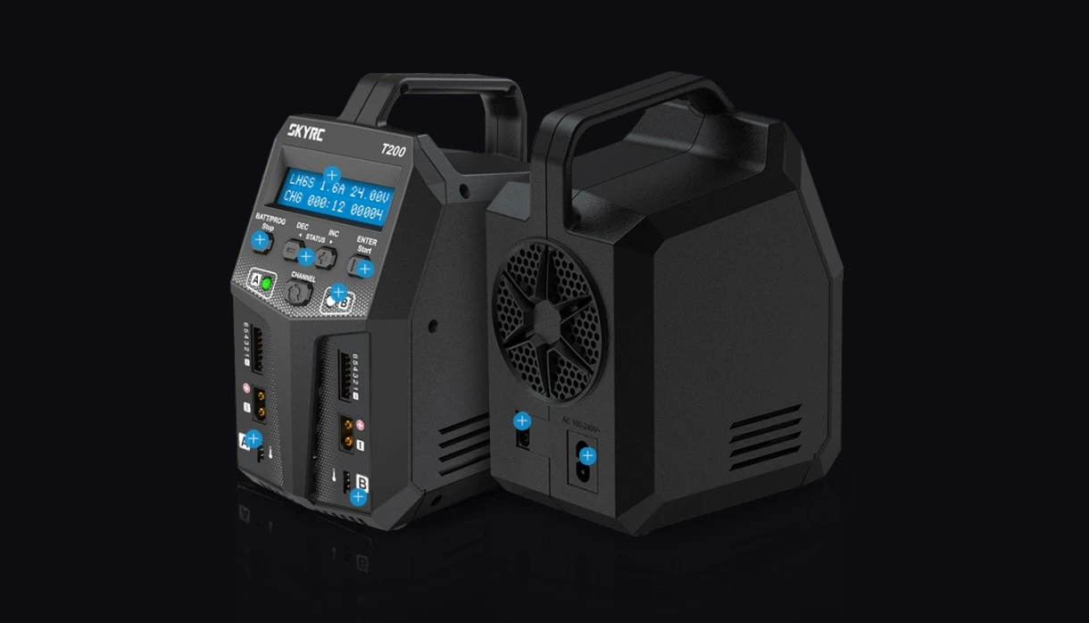 Įkroviklis SkyRC T200 2 x 100W aprašymas - Prekės nuotrauka Įkroviklis SkyRC T200 2 x 100W aprašymas - Prekės nuotrauka