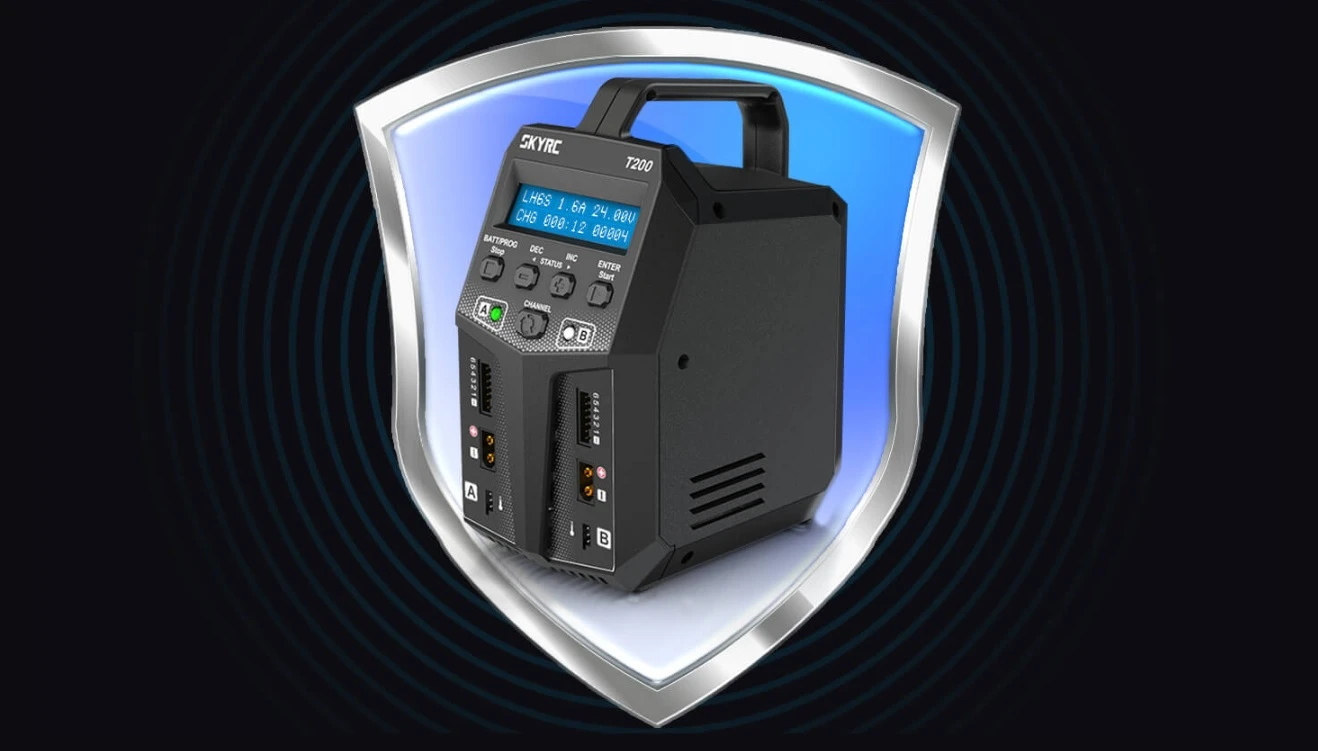 Įkroviklis SkyRC T200 2 x 100W aprašymas - Prekės nuotrauka Įkroviklis SkyRC T200 2 x 100W aprašymas - Prekės nuotrauka