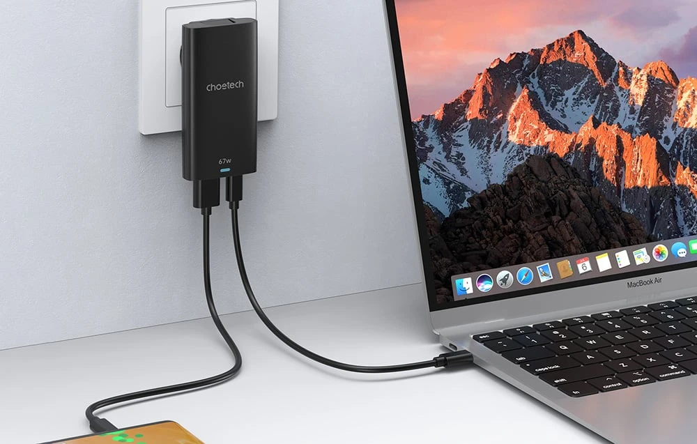 Mini kelioninis sieninis įkroviklis Choetech PD6011 PD65W GaN plonas USB-A+C (juodas) aprašymas - Prekės nuotrauka