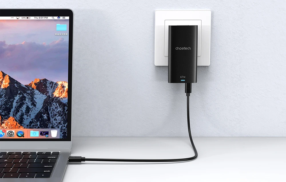 Mini kelioninis sieninis įkroviklis Choetech PD6011 PD65W GaN plonas USB-A+C (juodas) aprašymas - Prekės nuotrauka