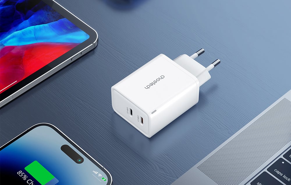Choetech PD6013, GaN, 2x USB-C, PD65W tinklo įkroviklis (baltas) aprašymas - Prekės nuotrauka
