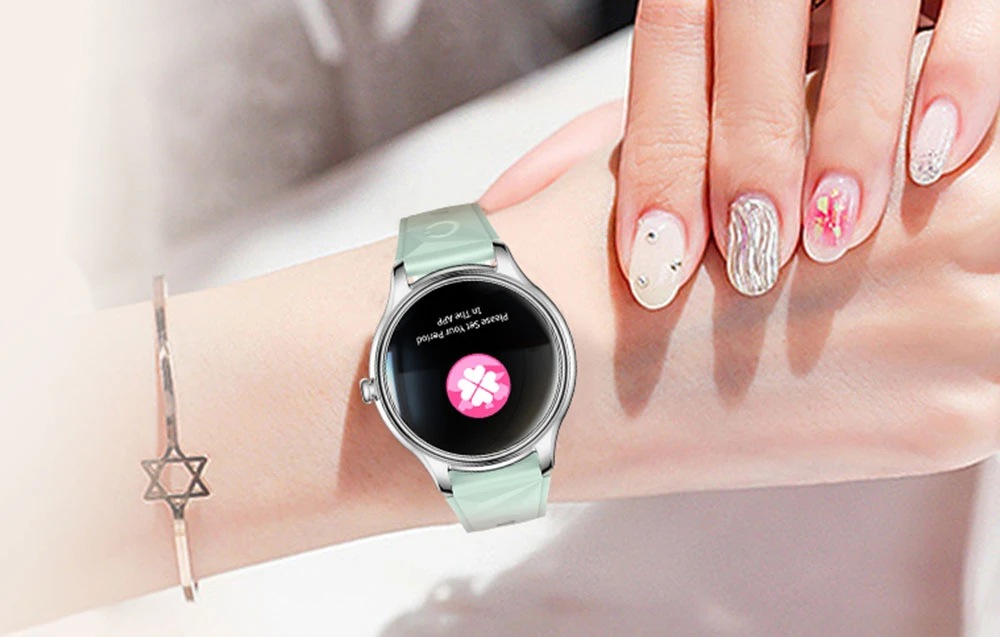 Išmanusis laikrodis COLMI L28 Smart Watch (Sidabrinis-žalias + žalias leather strap) aprašymas - Prekės nuotrauka