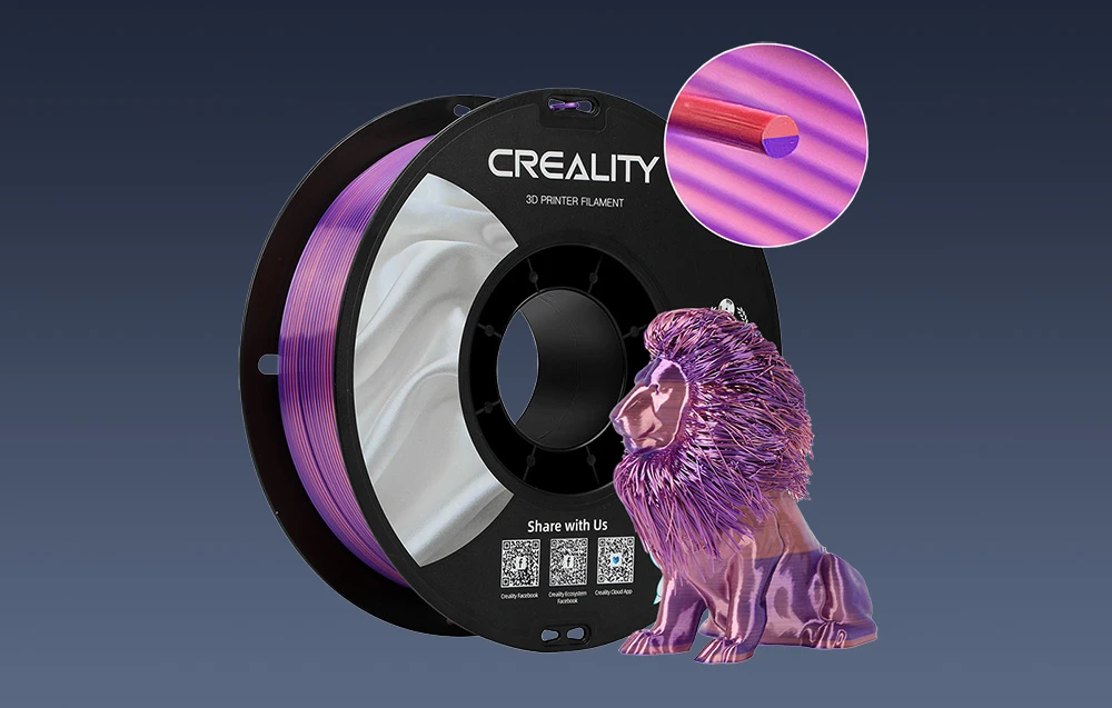 Creality CR-PLA Silk - 1.75mm - 1kg - Rožinis/Violetinis aprašymas - Prekės nuotrauka Creality CR-PLA Silk - 1.75mm - 1kg - Rožinis/Violetinis aprašymas - Prekės nuotrauka
