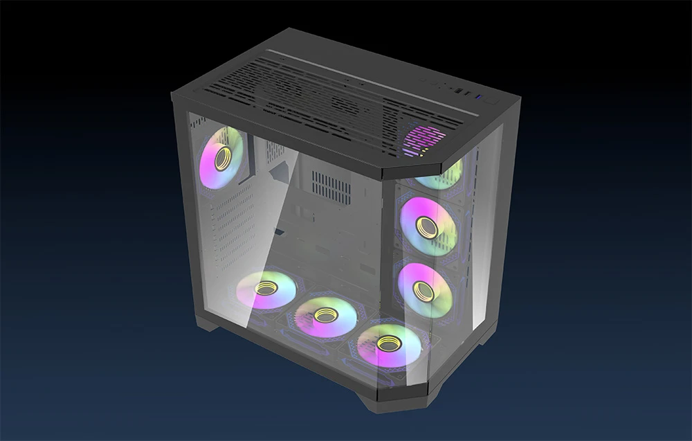 Darkflash Darflash FT418 PRO kompiuterio dėklas + 7 aRGB ventiliatoriai (juodi) aprašymas - Prekės nuotrauka