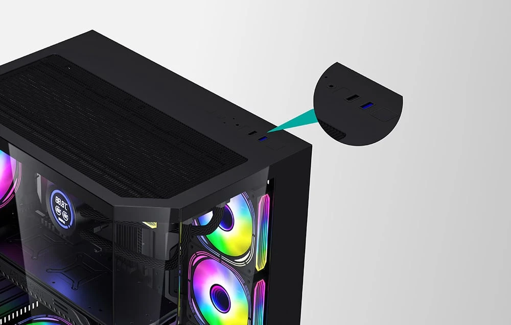 Darkflash Darflash FT418 PRO kompiuterio dėklas + 7 aRGB ventiliatoriai (juodi) aprašymas - Prekės nuotrauka
