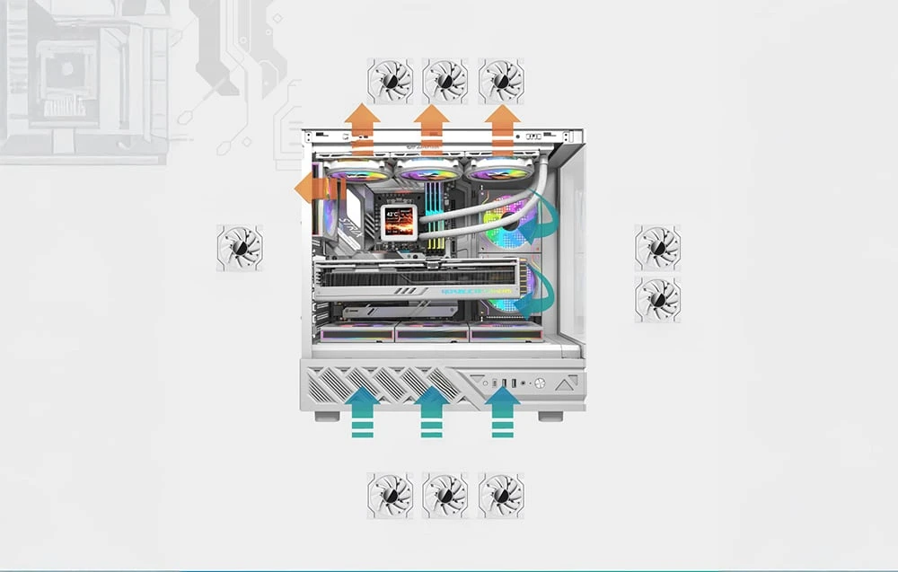 DarkFlash DS950 computer case (baltas) + 6 fans aprašymas - Prekės nuotrauka