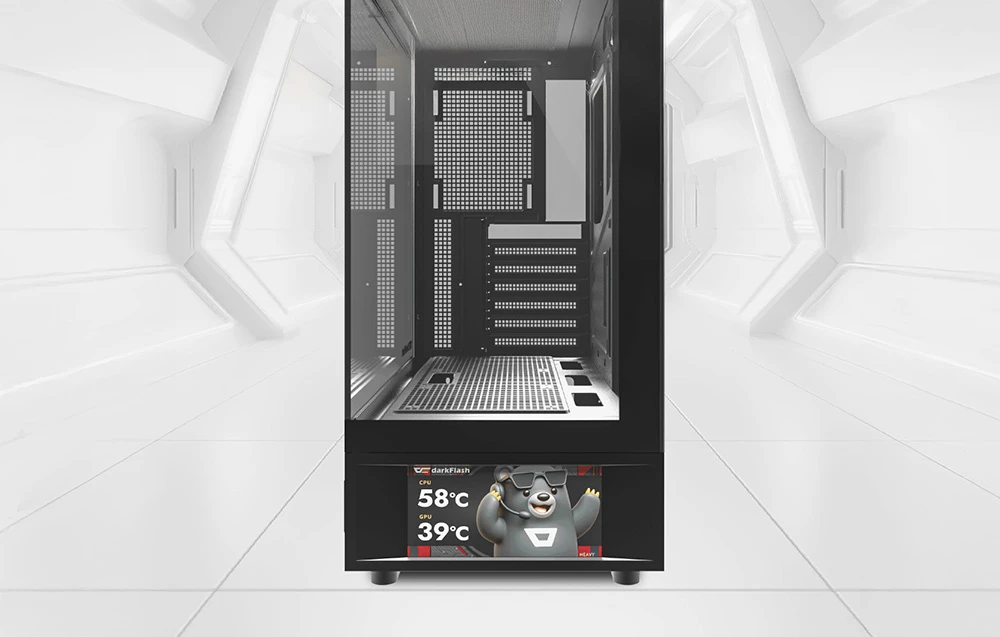 „DarkFlash DS950V“ kompiuterio korpusas su ekranu (juodas) + 6 ventiliatoriais aprašymas - Prekės nuotrauka „DarkFlash DS950V“ kompiuterio korpusas su ekranu (juodas) + 6 ventiliatoriais aprašymas - Prekės nuotrauka
