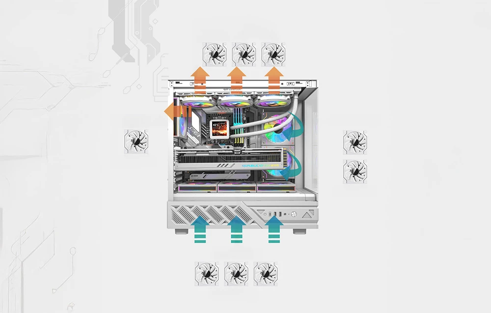 DarkFlash DS950V computer case with display (baltas) + 6 fans aprašymas - Prekės nuotrauka