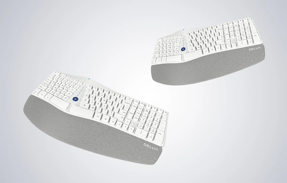 Belaidė ergonominė klaviatūra Delux GM901D BT+2.4G - balta aprašymas - Prekės nuotrauka Belaidė ergonominė klaviatūra Delux GM901D BT+2.4G - balta aprašymas - Prekės nuotrauka
