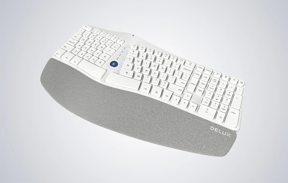Belaidė ergonominė klaviatūra Delux GM901D BT+2.4G - balta aprašymas - Prekės nuotrauka Belaidė ergonominė klaviatūra Delux GM901D BT+2.4G - balta aprašymas - Prekės nuotrauka