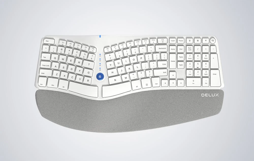 Belaidė ergonominė klaviatūra Delux GM901D BT+2.4G - balta aprašymas - Prekės nuotrauka Belaidė ergonominė klaviatūra Delux GM901D BT+2.4G - balta aprašymas - Prekės nuotrauka