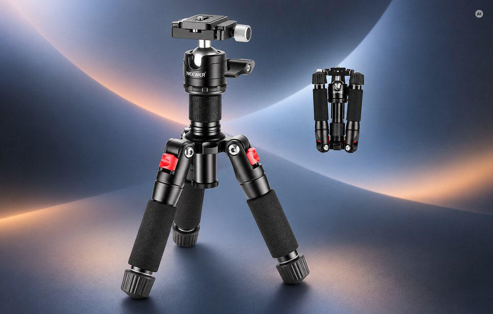Fotoaparato Trikojis - NEEWER Mažas Stalinis Trikojis 17–50 cm 5kg 360° Rutulinė Galvutė Arca-Swiss Raudonas aprašymas - Prekės nuotrauka