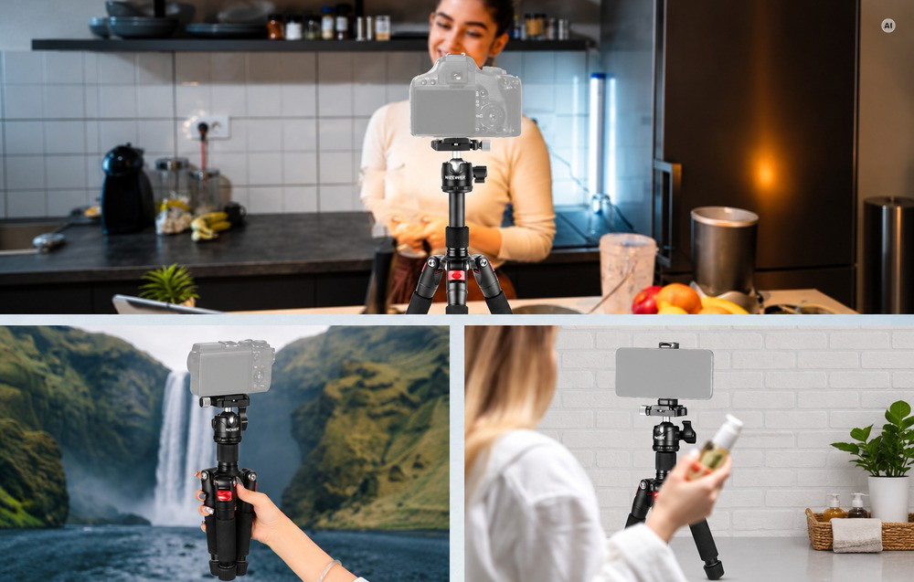 Fotoaparato Trikojis - NEEWER Mažas Stalinis Trikojis 17–50 cm 5kg 360° Rutulinė Galvutė Arca-Swiss Raudonas aprašymas - Prekės nuotrauka