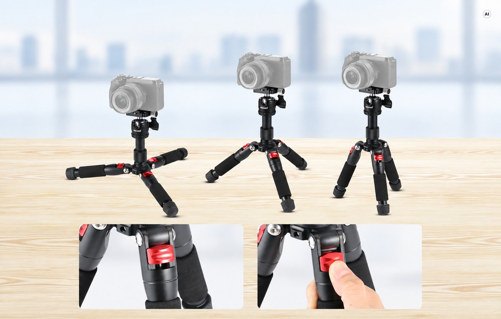 Fotoaparato Trikojis - NEEWER Mažas Stalinis Trikojis 17–50 cm 5kg 360° Rutulinė Galvutė Arca-Swiss Raudonas aprašymas - Prekės nuotrauka