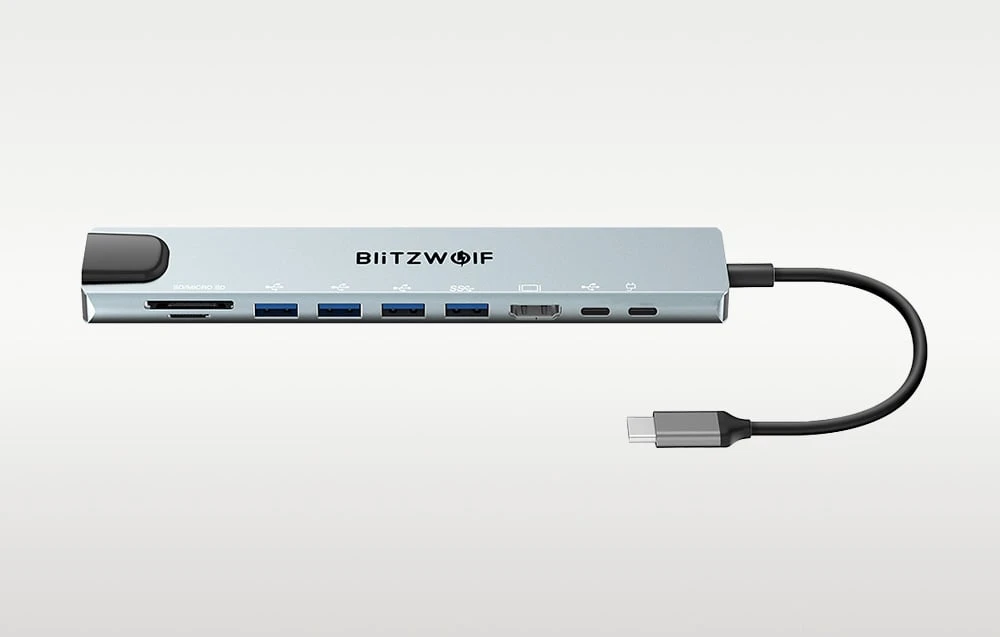 Prijungimo stotis Blitzwolf BW-TH5 10in1 USB-C (sidabrinė) aprašymas - Prekės nuotrauka Prijungimo stotis Blitzwolf BW-TH5 10in1 USB-C (sidabrinė) aprašymas - Prekės nuotrauka