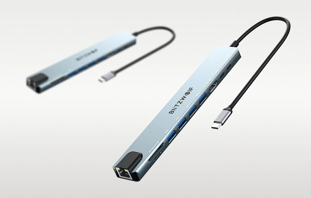 Prijungimo stotis Blitzwolf BW-TH5 10in1 USB-C (sidabrinė) aprašymas - Prekės nuotrauka Prijungimo stotis Blitzwolf BW-TH5 10in1 USB-C (sidabrinė) aprašymas - Prekės nuotrauka